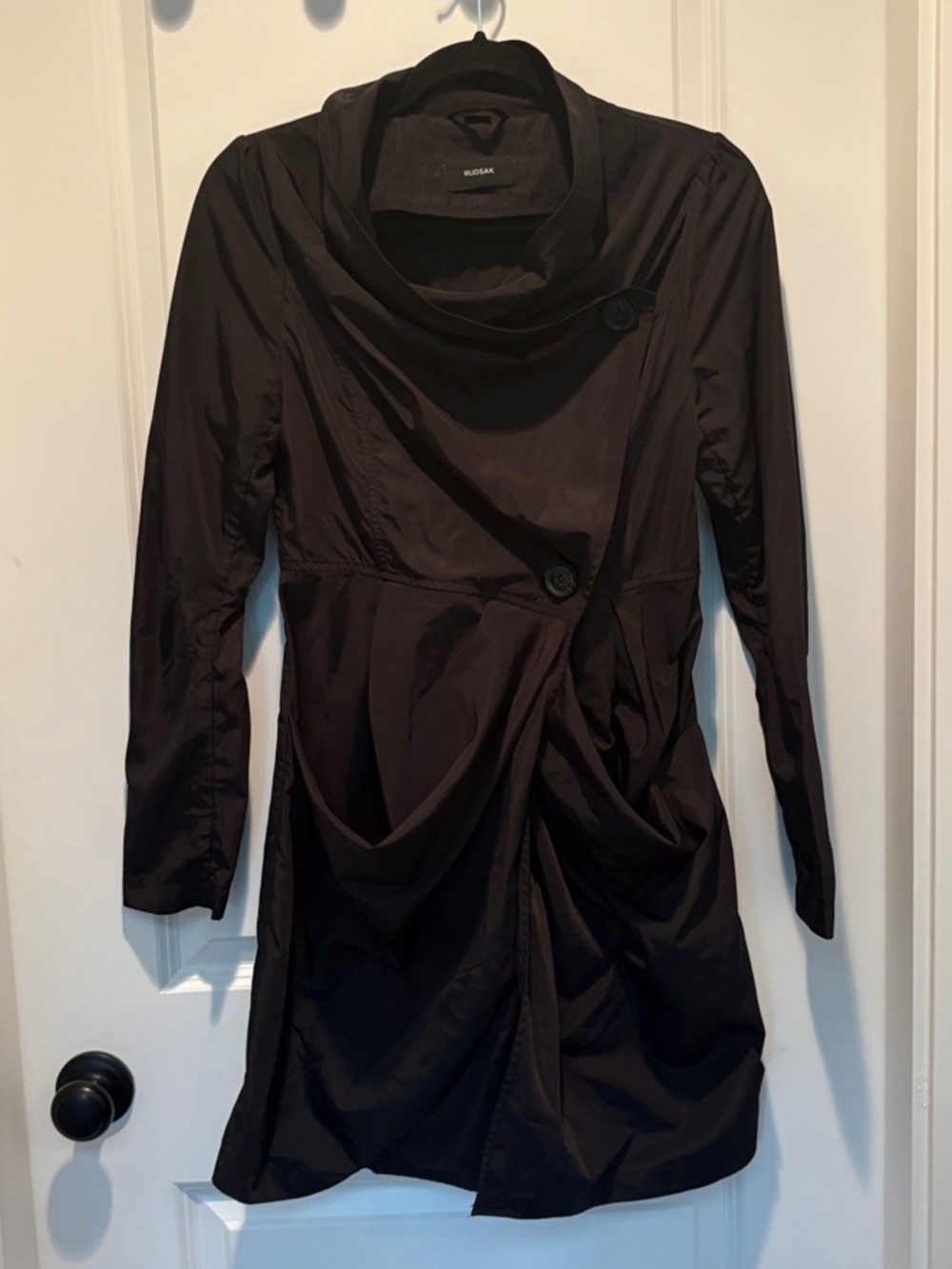 RUDSAK Black Draped Long Sleeve Coatdress